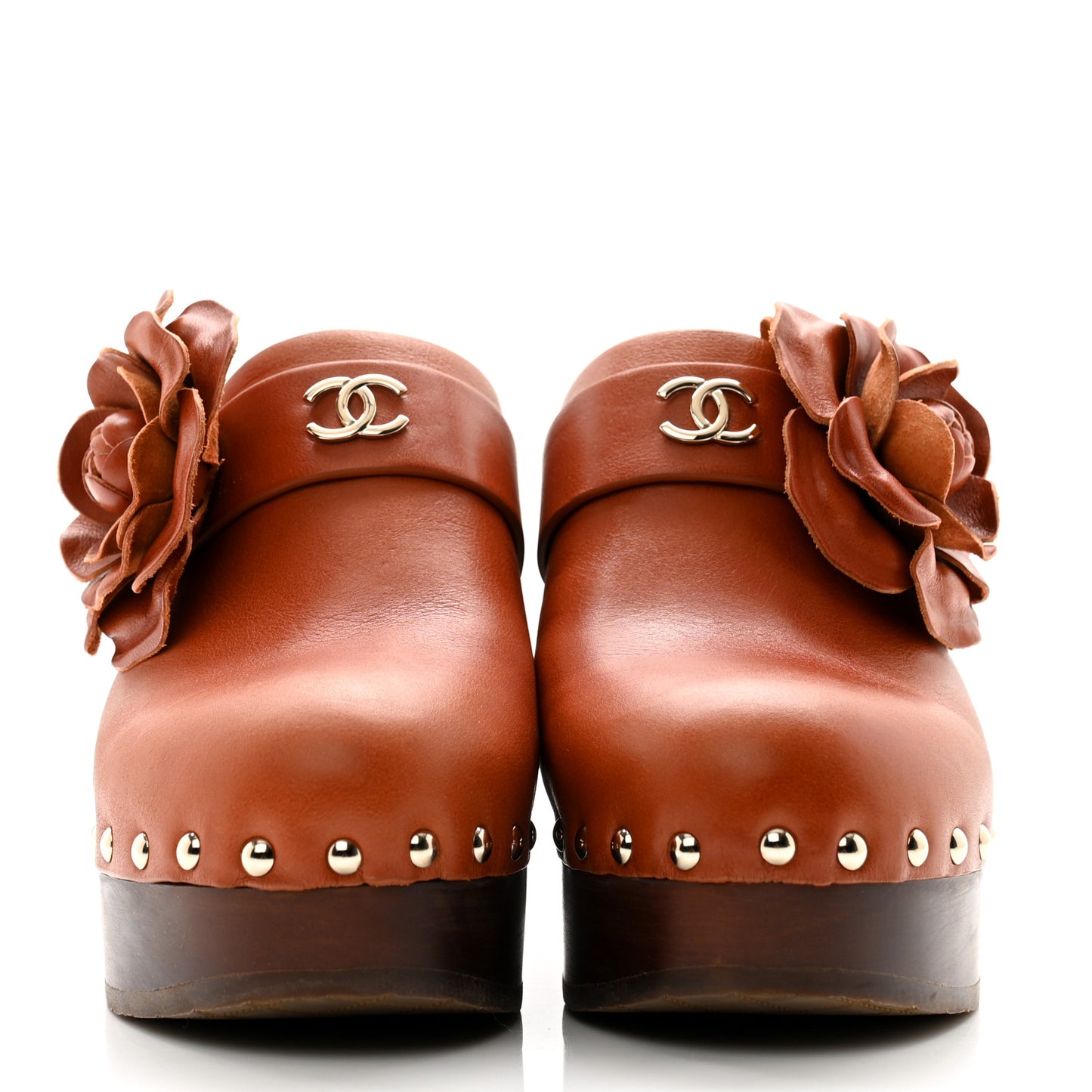 Calfskin Camellia Clogs 37 Brown