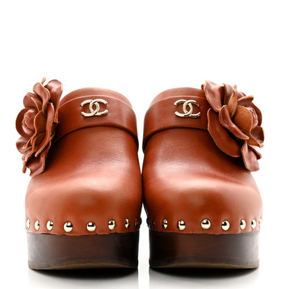Chanel Calfskin Camellia Clogs 37 Brown 2 of 11