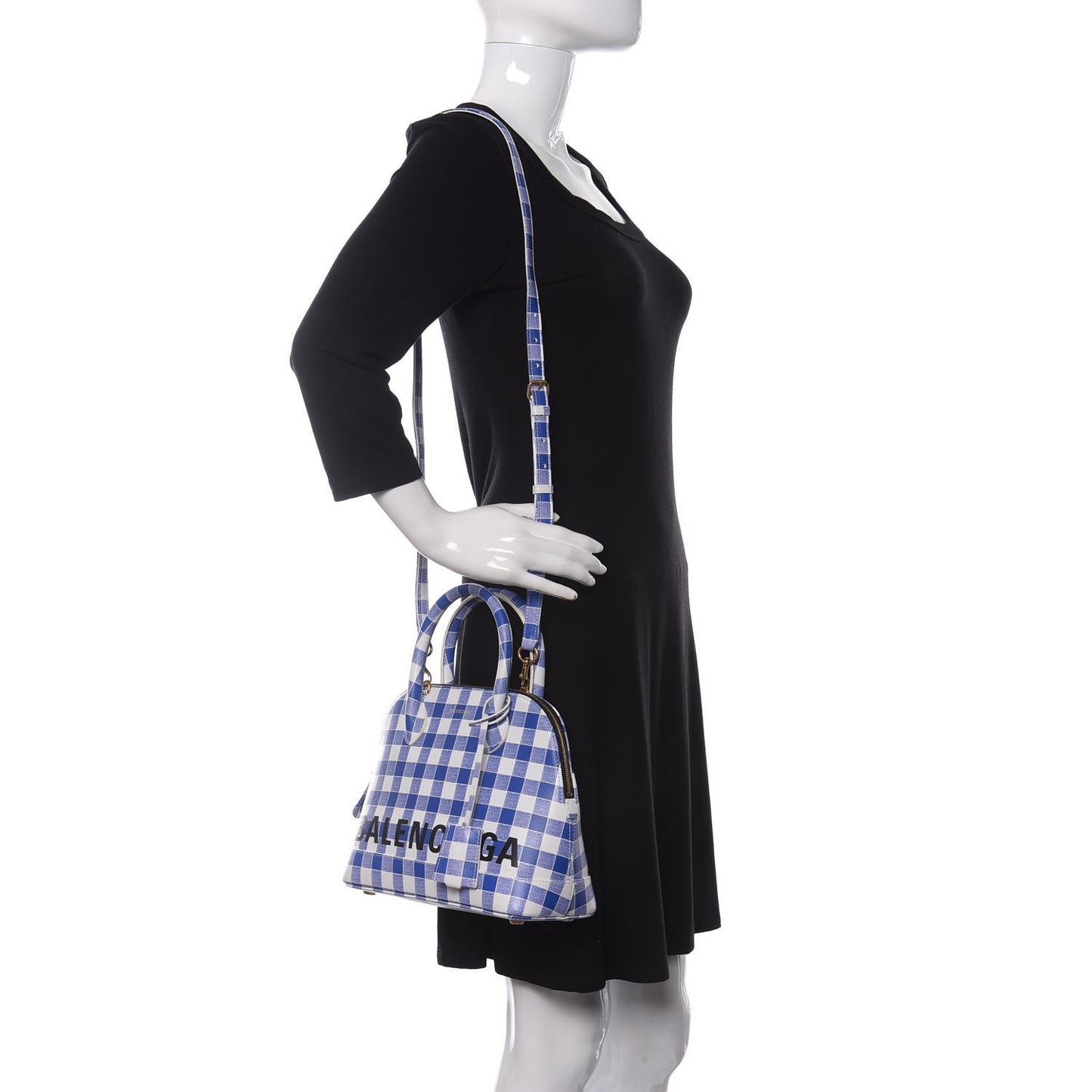 Calfskin Checked S Ville Top Handle Bag Bleu
