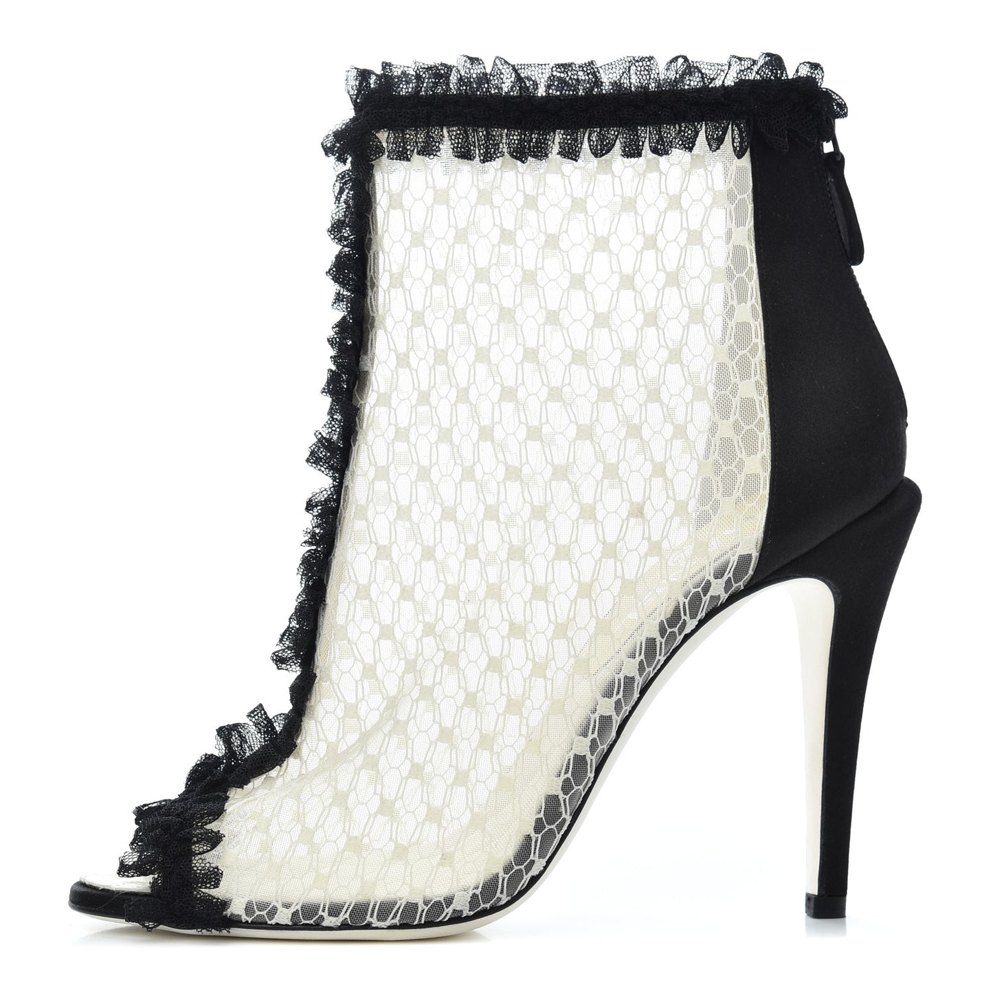 Lace Mesh Booties 38 Ivory Black