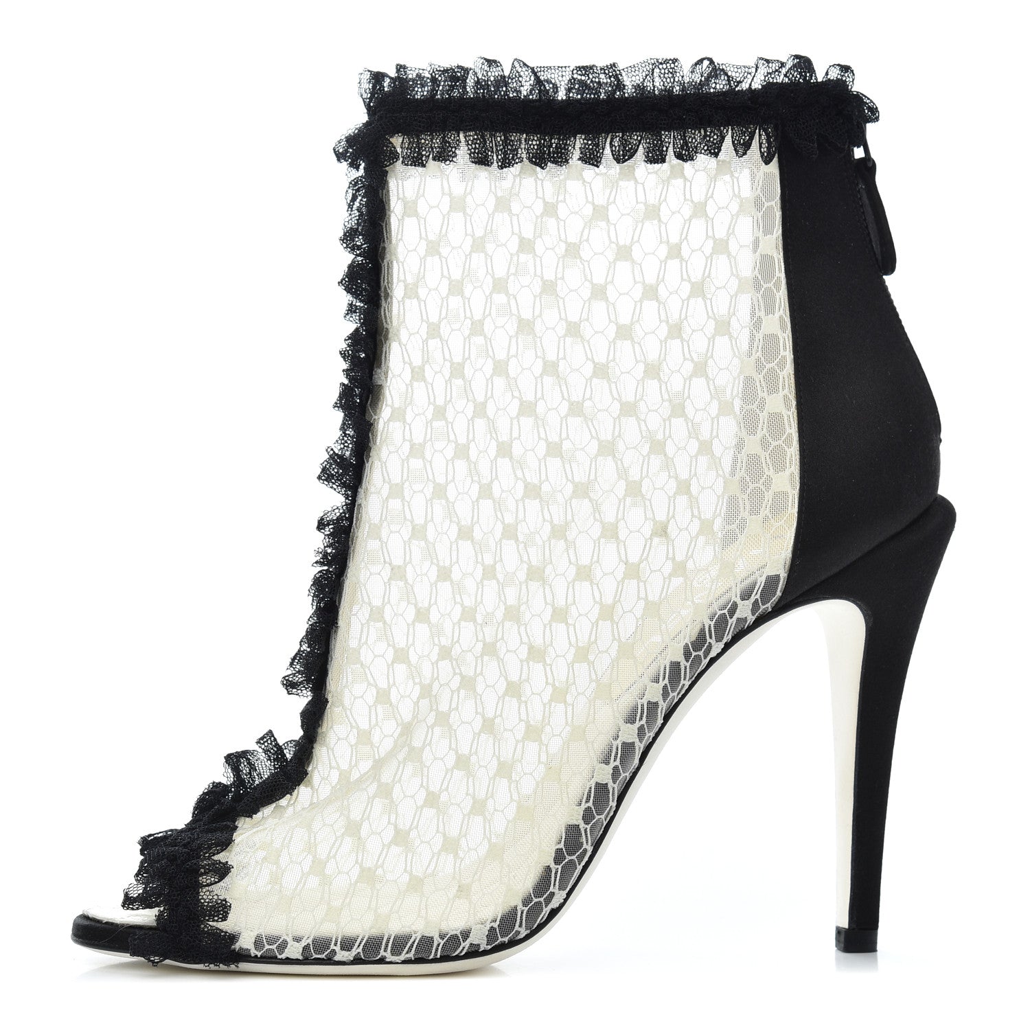 Chanel Lace Mesh Booties 38 Ivory Black 1 of 12
