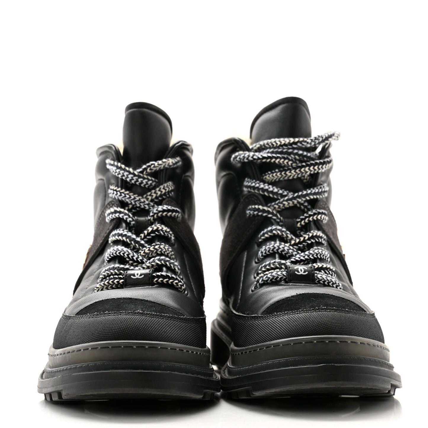 Lambskin Shearling Suede CC High Lace Up Boots 39 Black