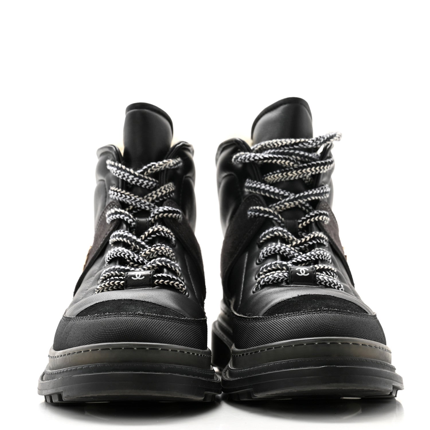 Chanel Lambskin Shearling Suede CC High Lace Up Boots 39 Black 2 of 8