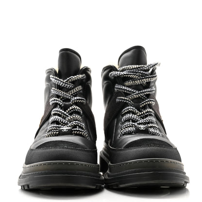 Chanel Lambskin Shearling Suede CC High Lace Up Boots 39 Black 2 of 8