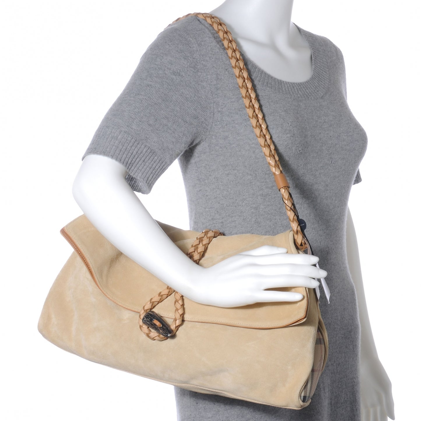Suede Haymarket Check Horn Toggle Shoulder Bag