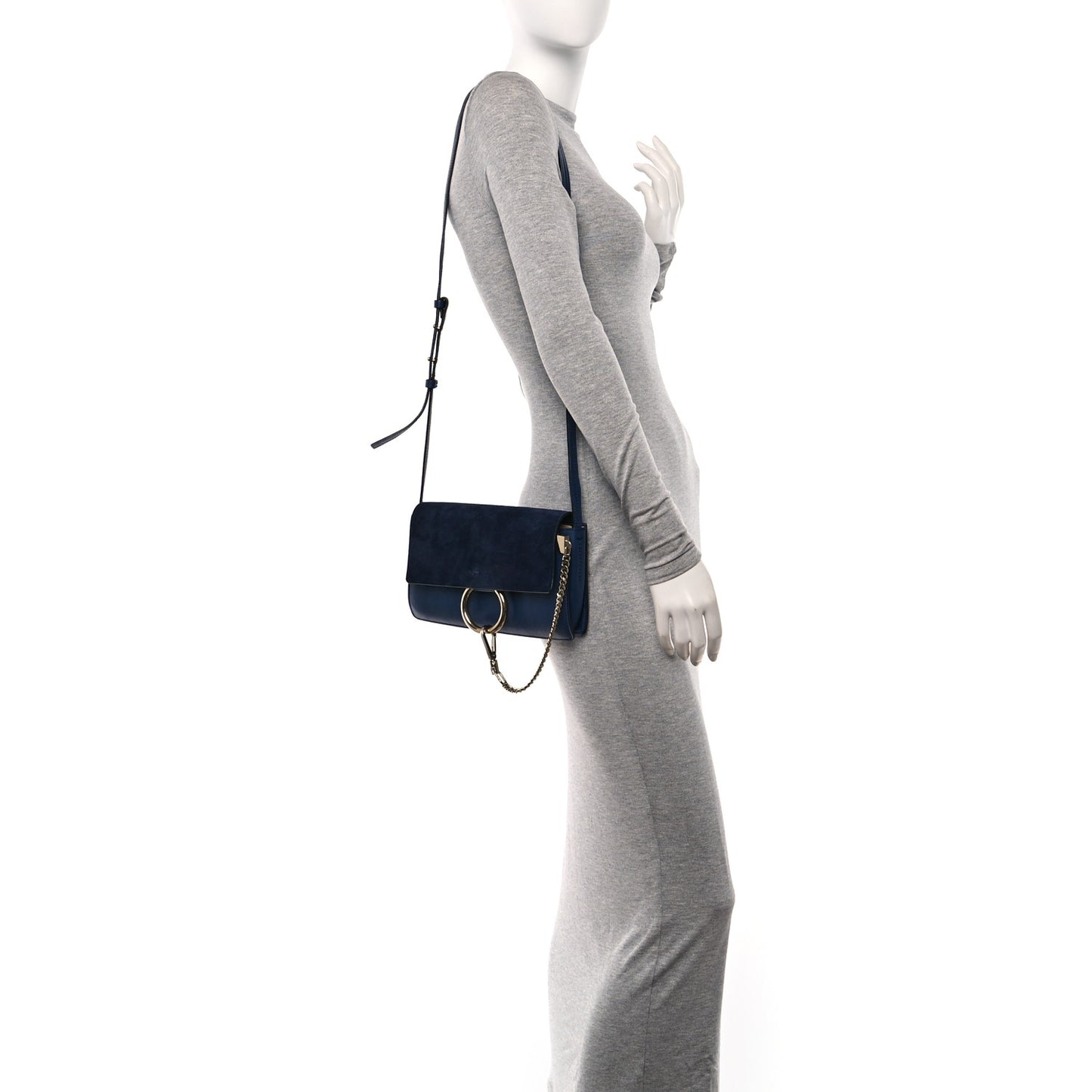Suede Calfskin Small Faye Shoulder Bag Denim Blue