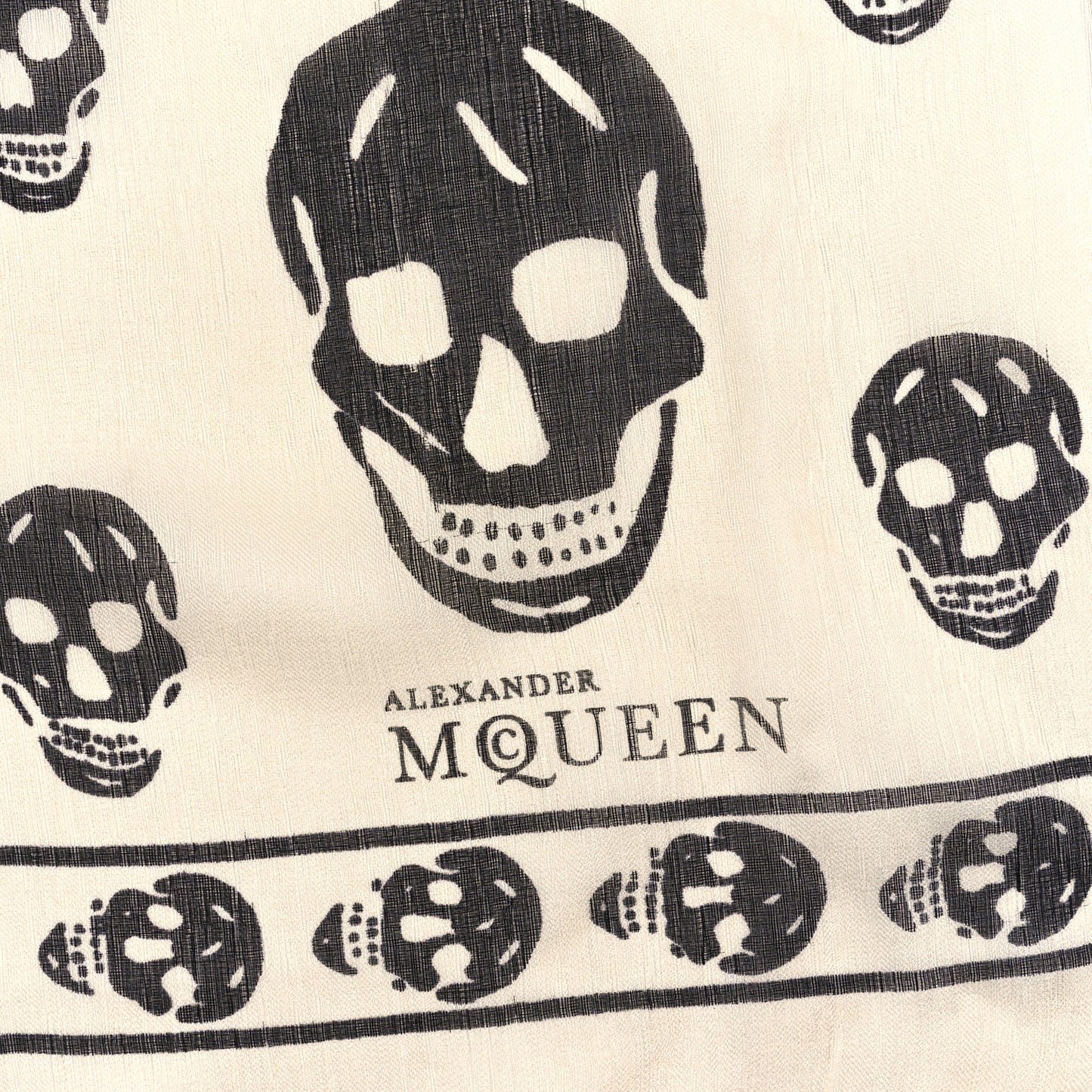 Silk Chiffon Skull Scarf Ivory Black