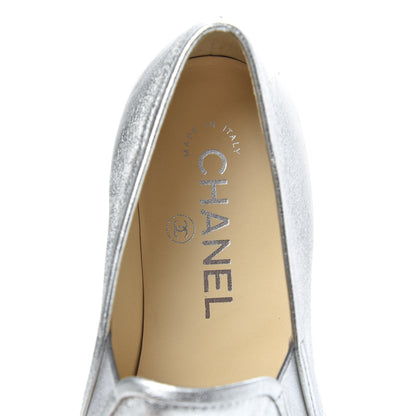Chanel Crumpled Lambskin CC Mocassin Loafer Espadrilles 35 Silver 6 of 10
