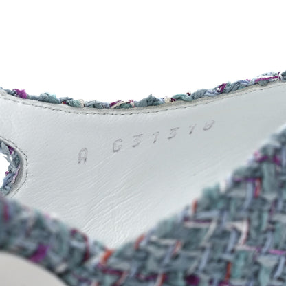 Chanel Tweed Patent Cap Toe CC Slingback Pumps 37.5 Turquoise Purple White 7 of 8