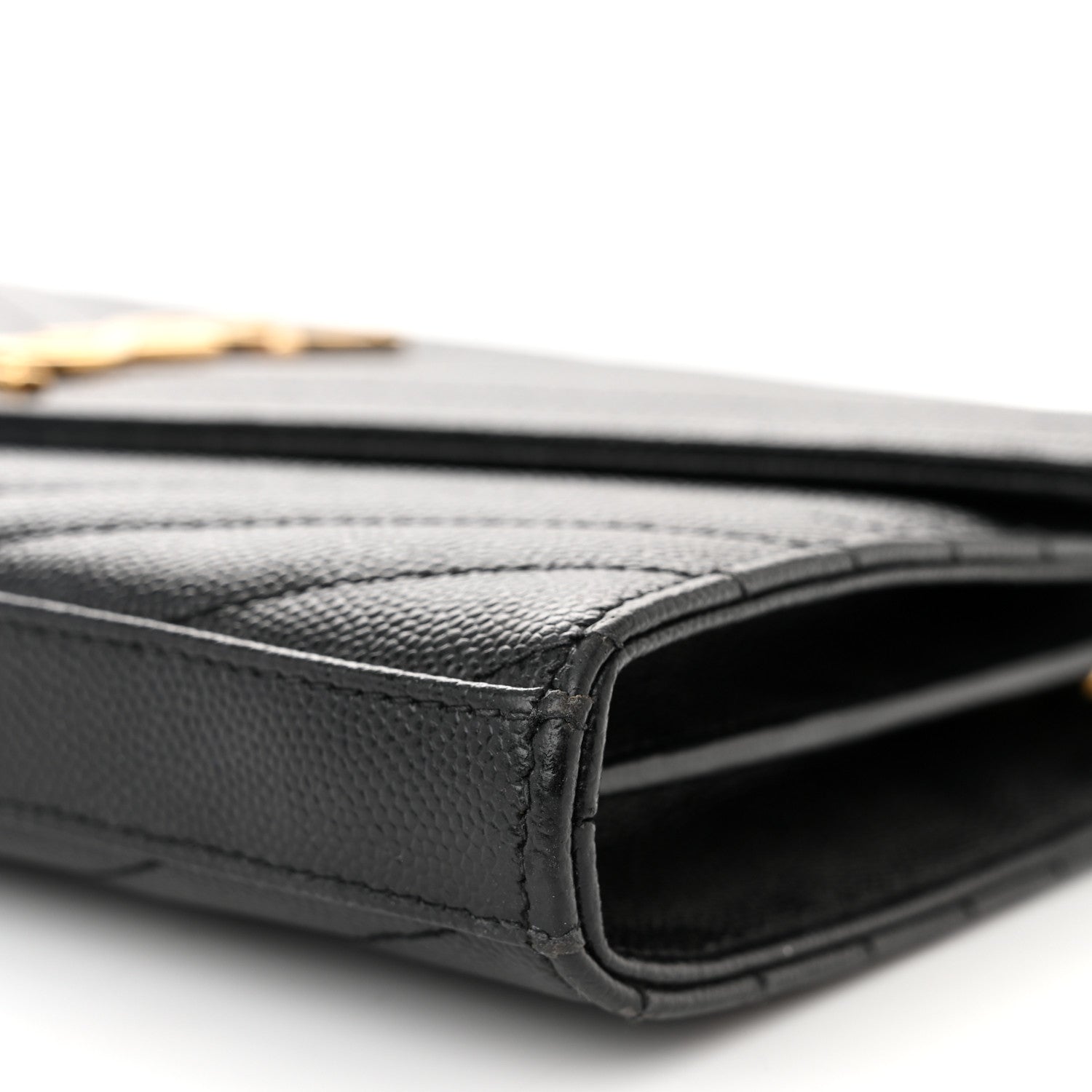Saint Laurent Grain De Poudre Matelasse Chevron Monogram Chain Wallet Black 10 of 10