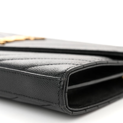 Saint Laurent Grain De Poudre Matelasse Chevron Monogram Chain Wallet Black 10 of 10