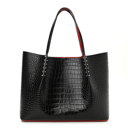 Christian Louboutin Calfskin Crocodile Embossed Spikes Large Cabarock Black 1 of 7
