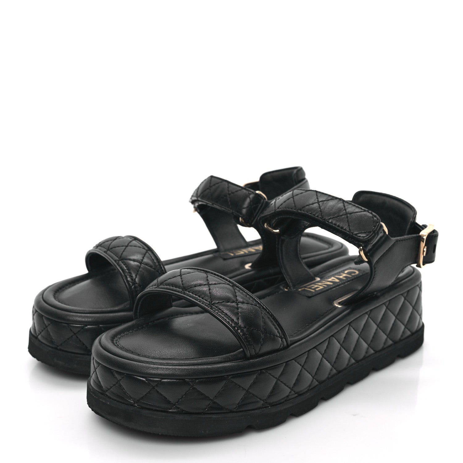 Chanel Lambskin Quilted Platform Sandals 37 Black 3 of 9