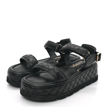 Chanel Lambskin Quilted Platform Sandals 37 Black 3 of 9