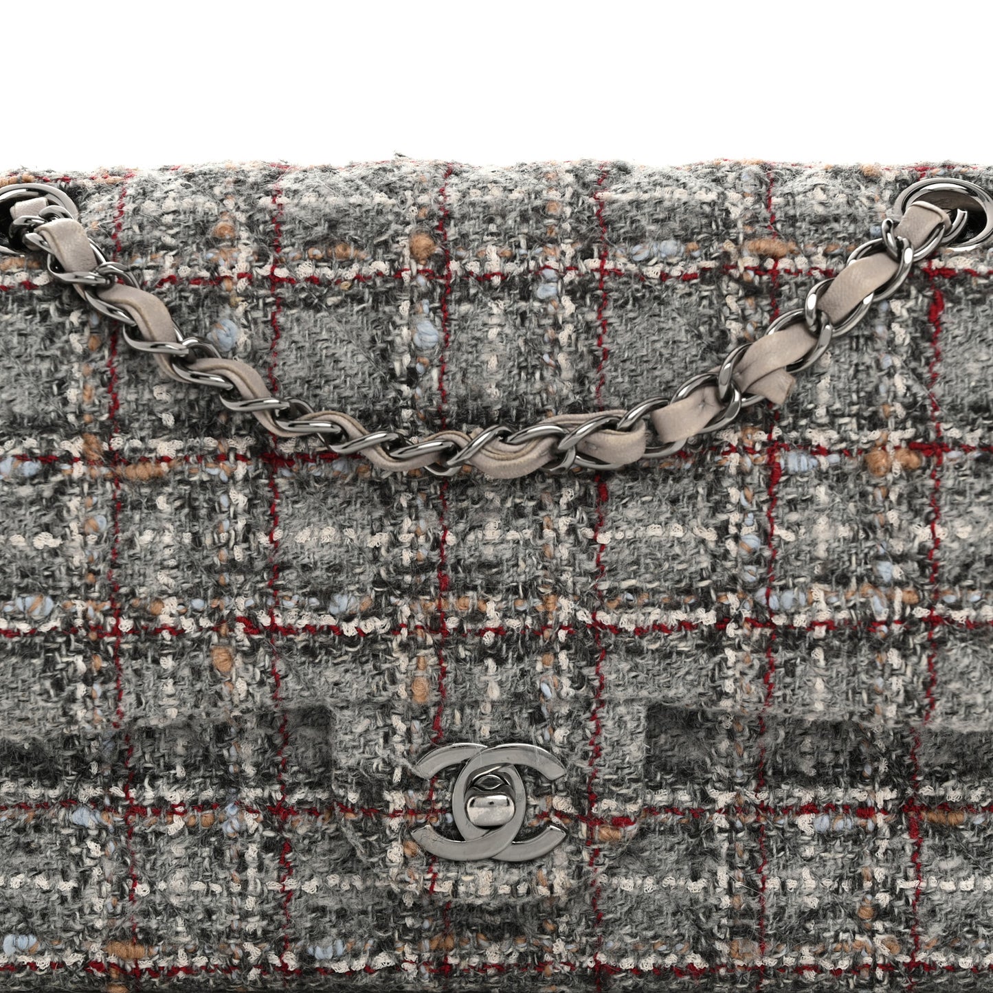 Tweed Quilted Medium Double Flap Grey Multicolor