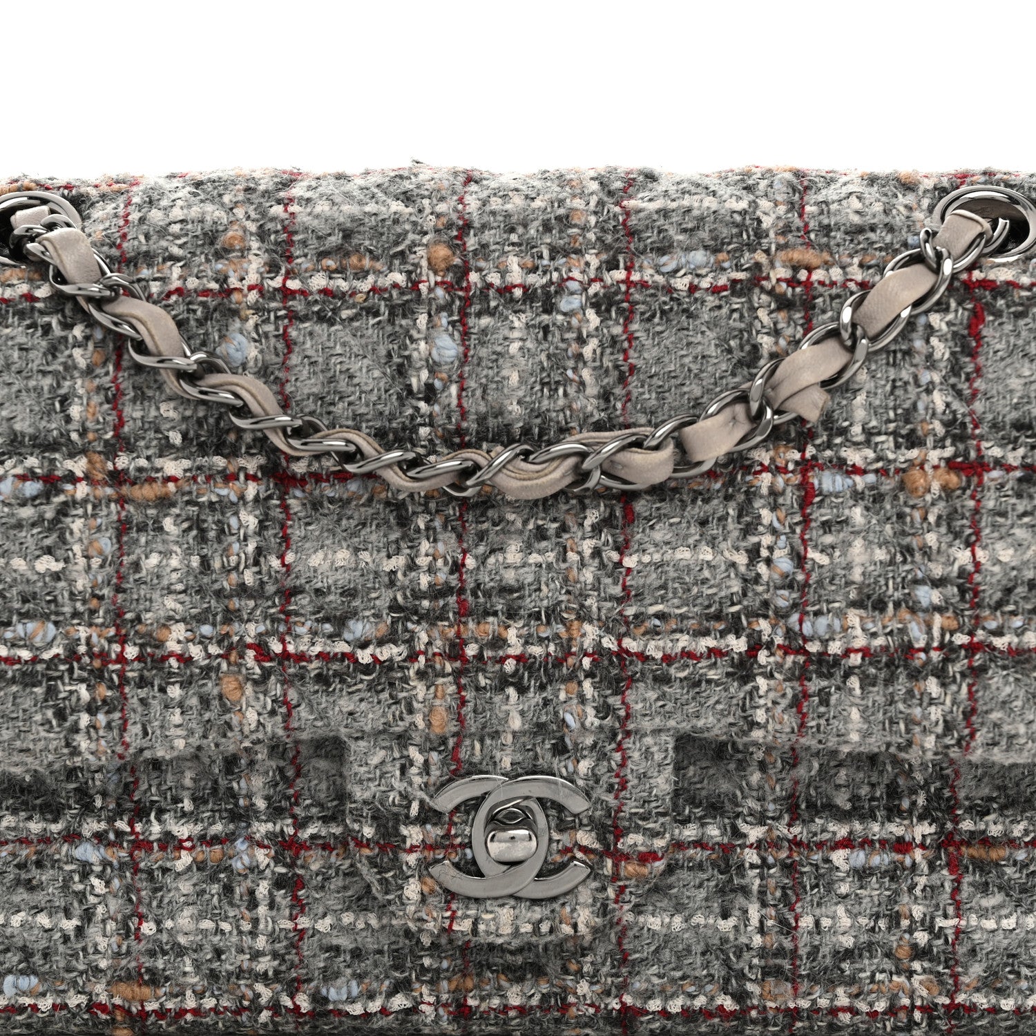 Chanel Tweed Quilted Medium Double Flap Grey Multicolor 8 of 13