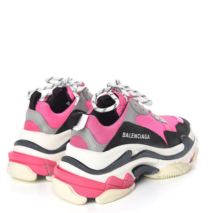 Balenciaga Fabric Mesh Womens Triple S Sneakers 35 Fluo Pink Grey White 4 of 10