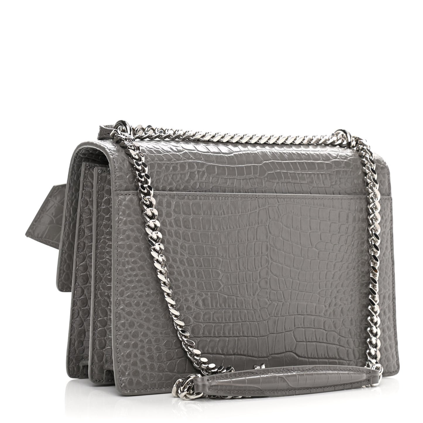 Calfskin Crocodile Embossed Medium Monogram Sunset Fog