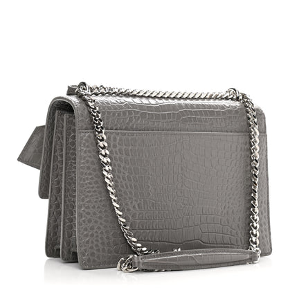 Saint Laurent Calfskin Crocodile Embossed Medium Monogram Sunset Fog 3 of 11