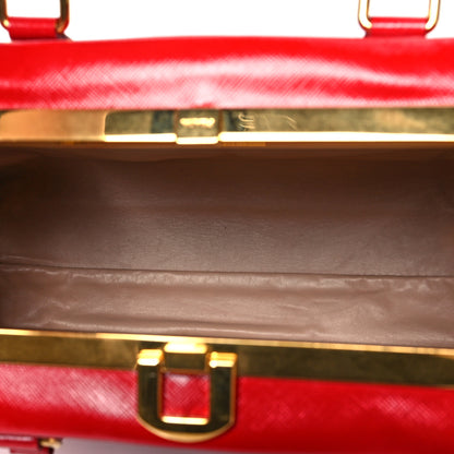 Prada Saffiano Vernice Pyramid Bag Rosso 4 of 9