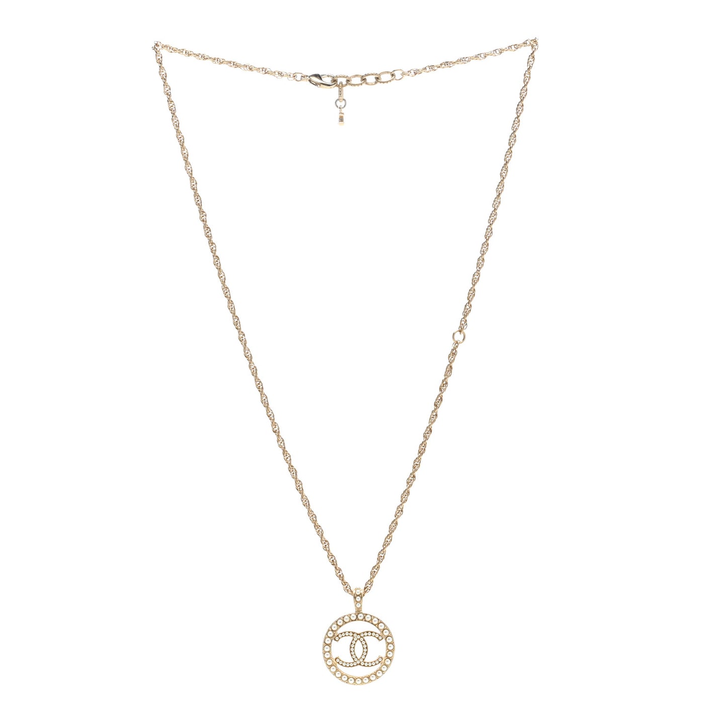 Pearl CC Round Pendant Necklace Gold