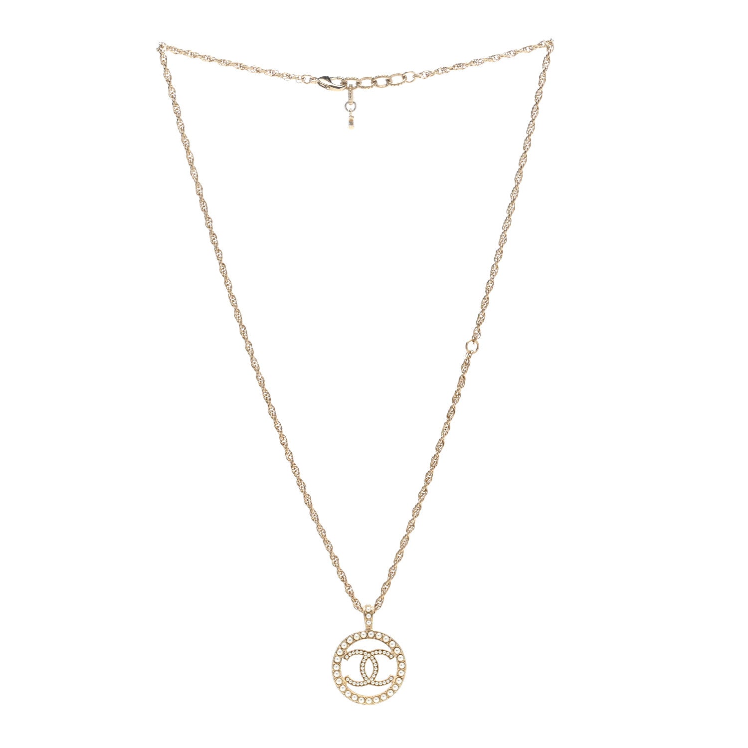 Chanel Pearl CC Round Pendant Necklace Gold 2 of 5