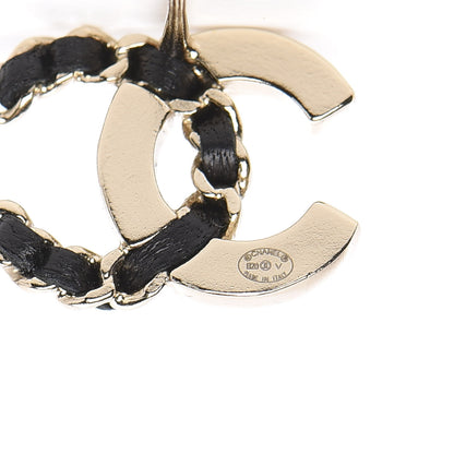 Chanel Crystal Baguette Lambskin Chain CC Vintage Allure Stud Earrings Black Gold 3 of 5