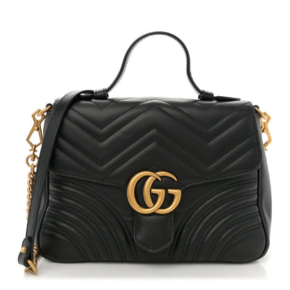 Gucci Calfskin Matelasse Small GG Marmont Top Handle Shoulder Bag Black 1 of 11