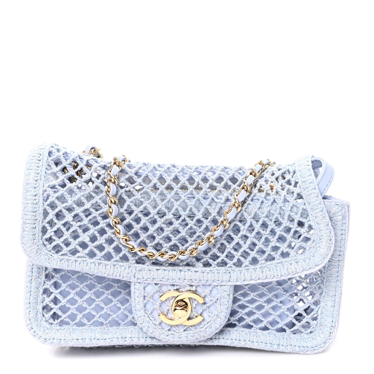 Mesh Macrame Small Flap Bag  Light Blue