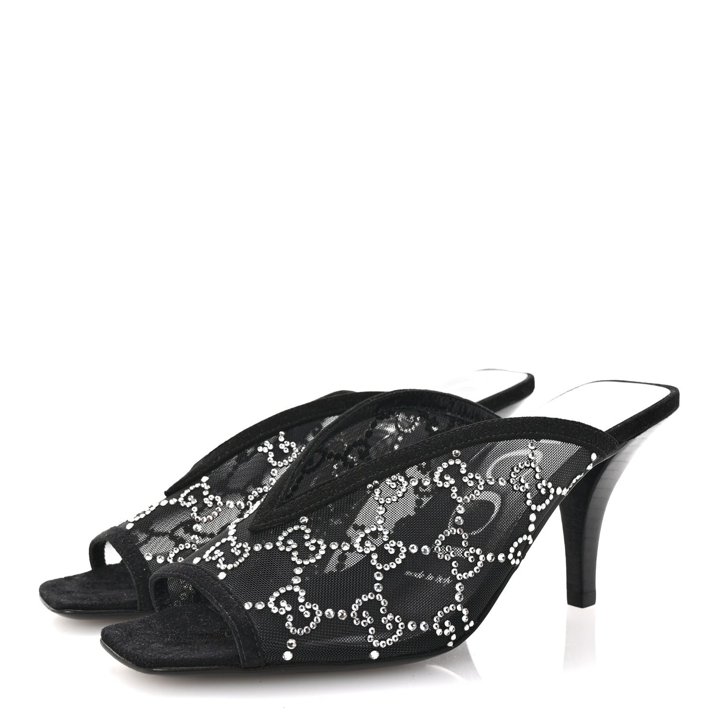 Tela Retino Kid Scamosciato Crystal GG Monogram Square G 95mm Slide Sandals 35 Black