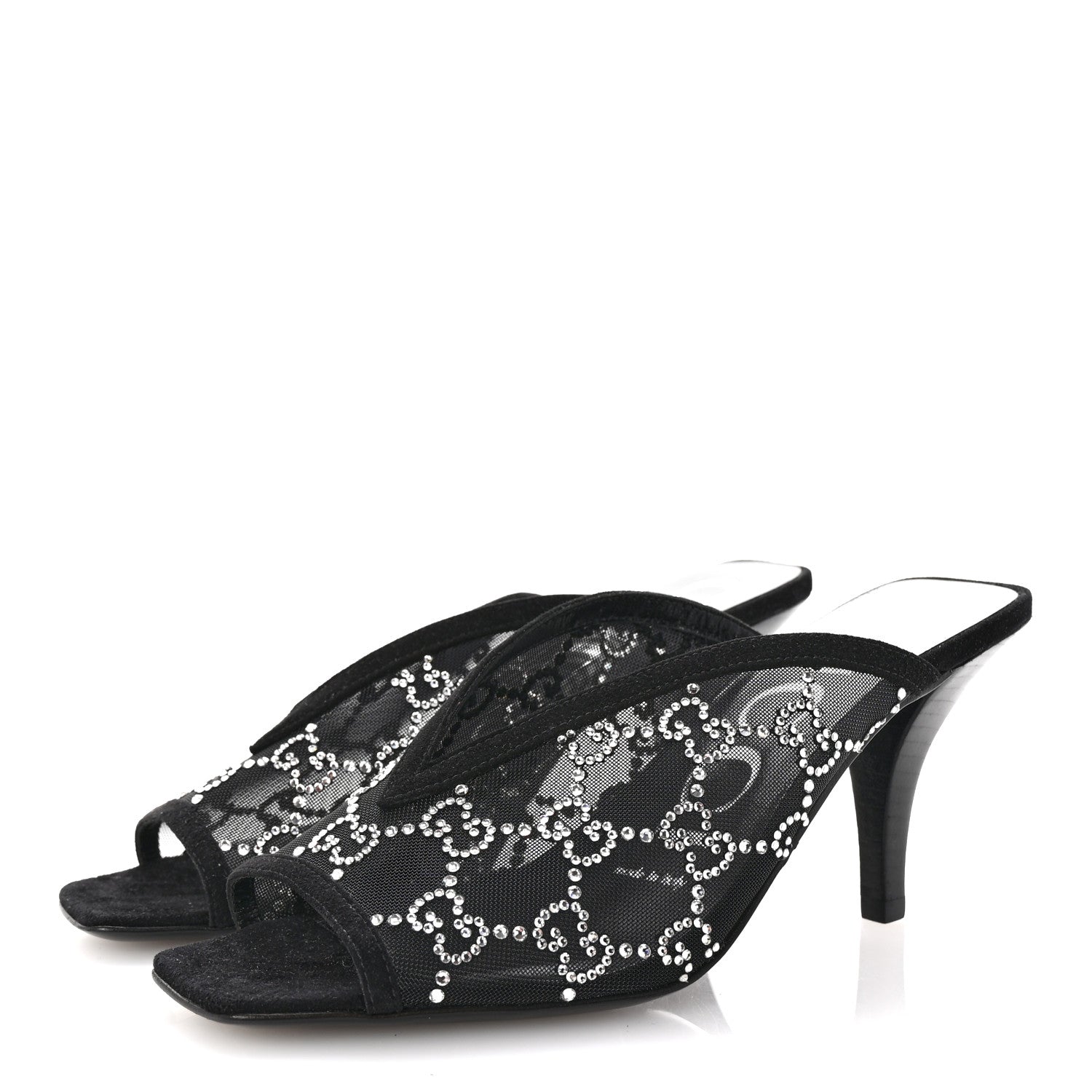 Gucci Tela Retino Kid Scamosciato Crystal GG Monogram Square G 95mm Slide Sandals 35 Black 4 of 8