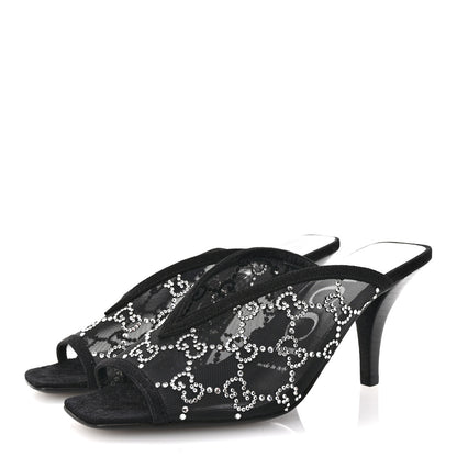 Gucci Tela Retino Kid Scamosciato Crystal GG Monogram Square G 95mm Slide Sandals 35 Black 4 of 8