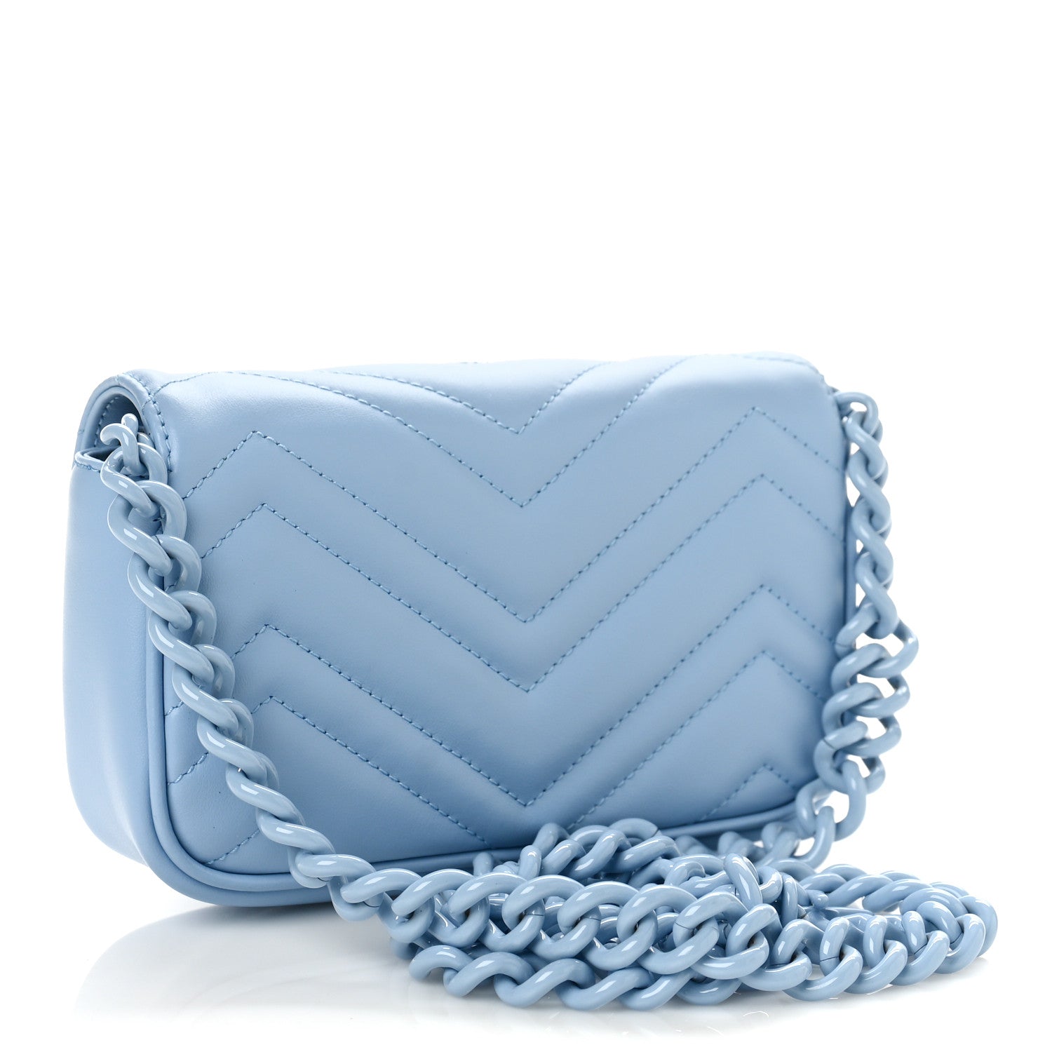 Gucci Calfskin Matelasse Monochrome GG Marmont Chain Belt Bag Porcelain Light Blue 3 of 9