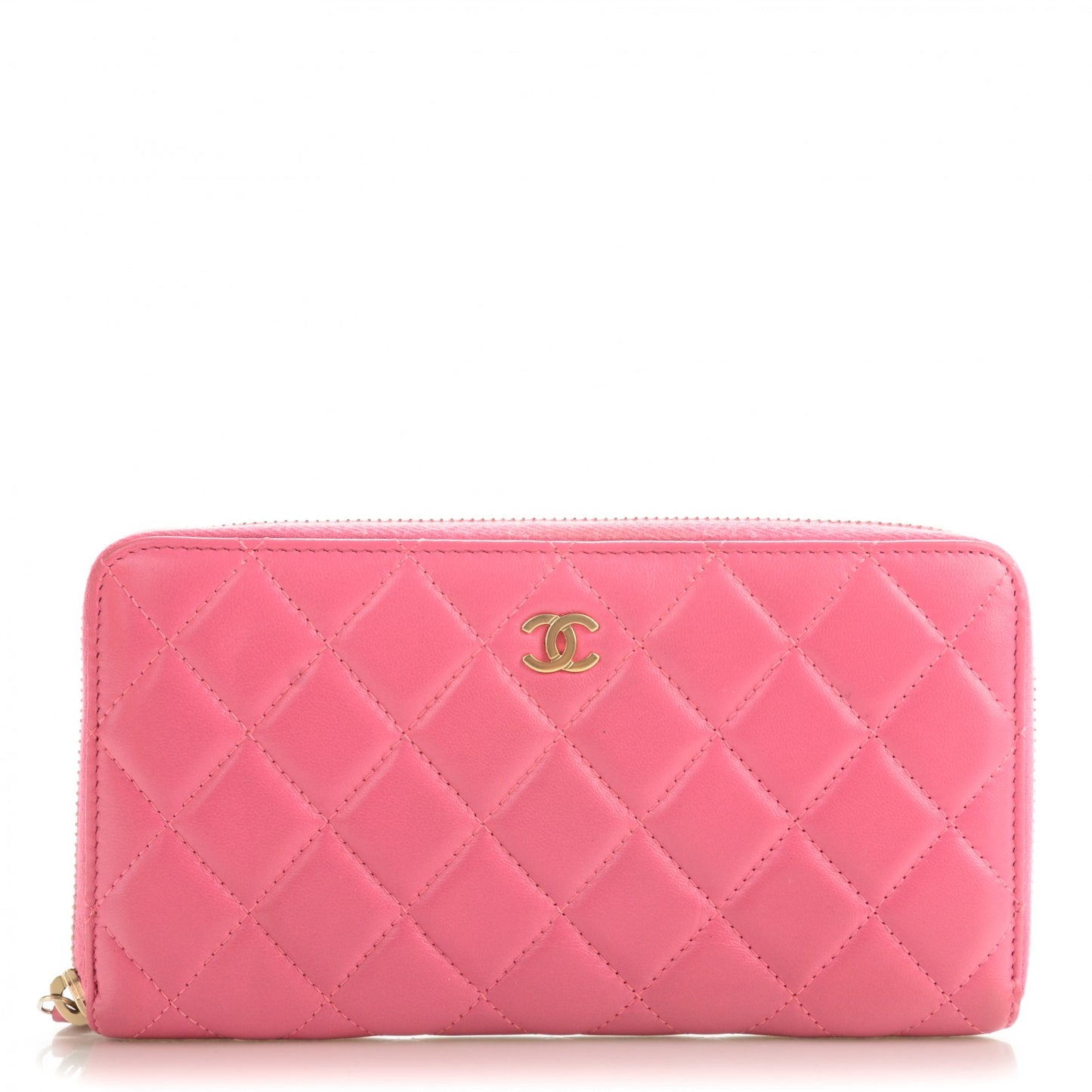 Lambskin Quilted Zip Around Wallet Pink