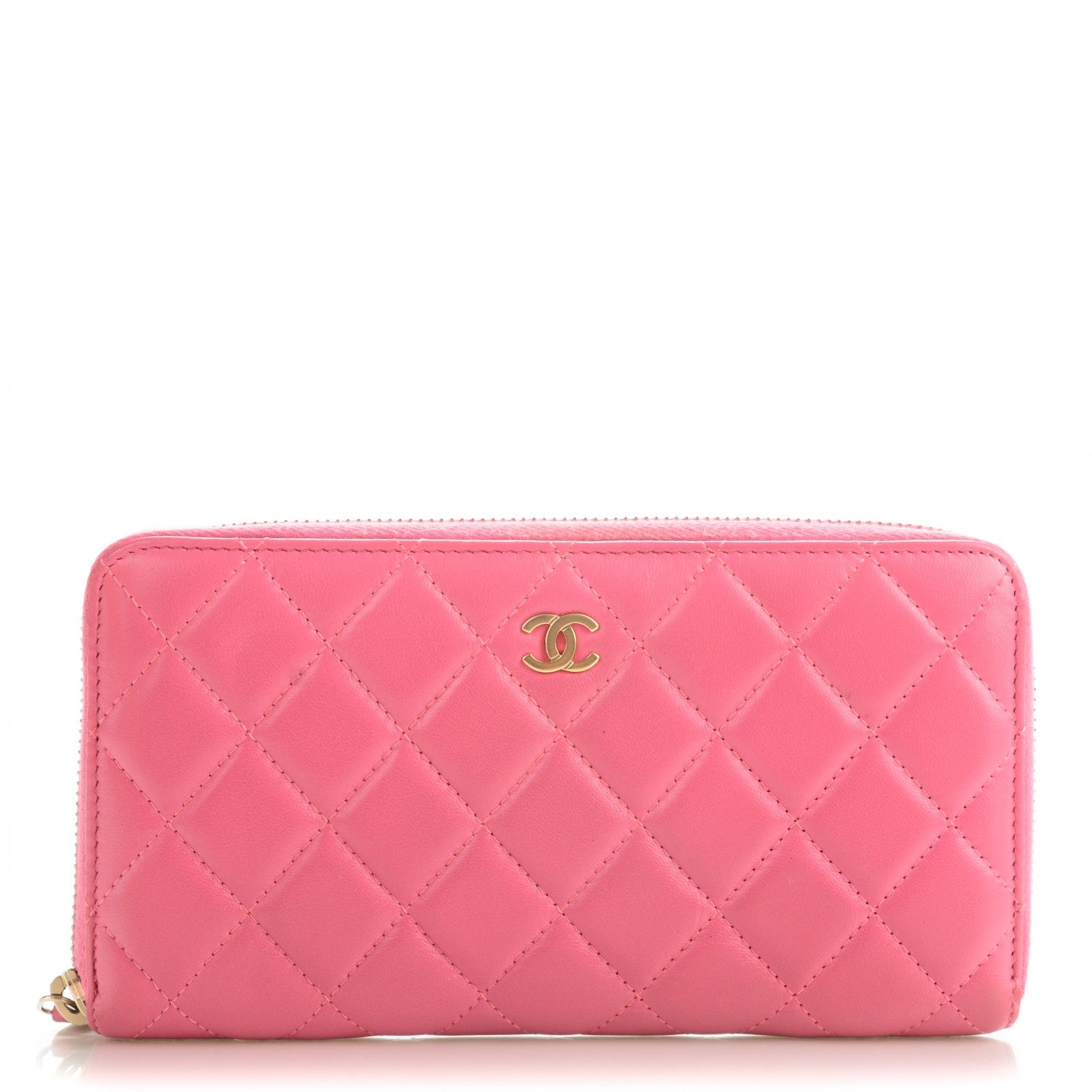 Chanel Lambskin Quilted Zip Around Wallet Pink 1 of 8