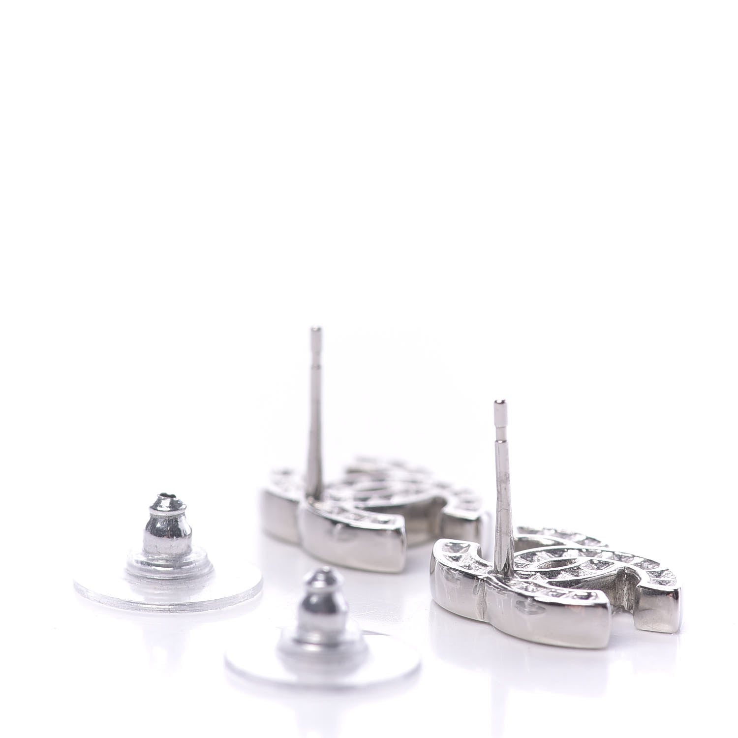 Chanel Baguette Crystal CC Earrings Silver Grey 3 of 5