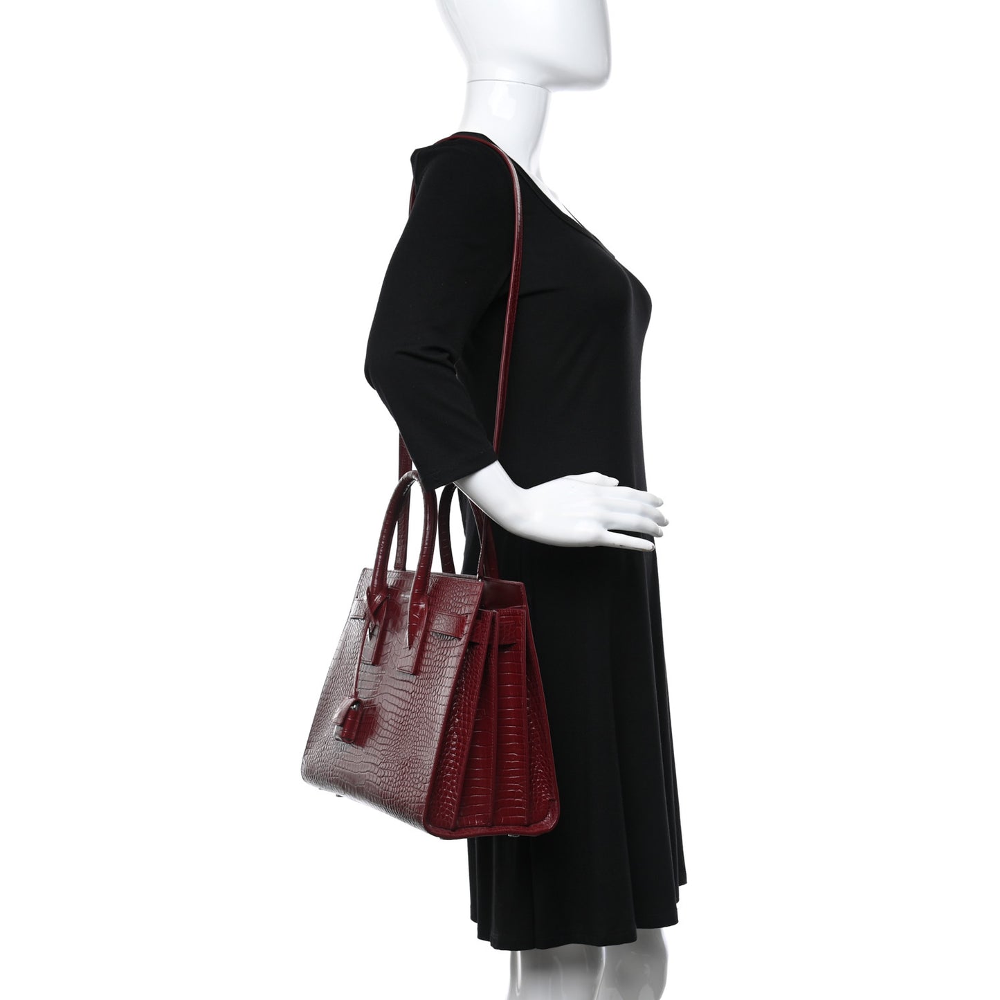 Calfskin Crocodile Embossed Small Sac de Jour Red Lacquer