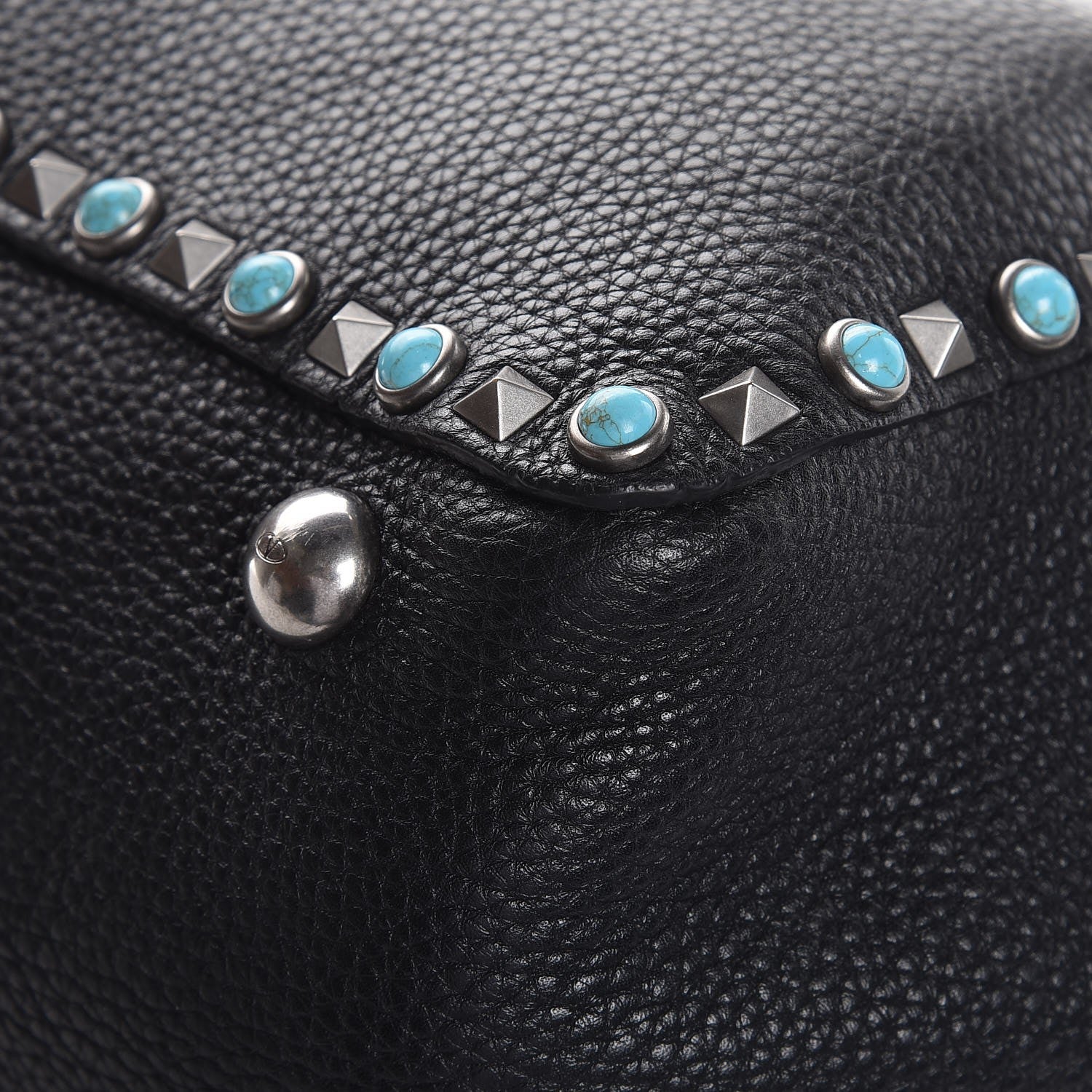 Valentino Garavani Grained Calfskin Turquoise Medium Rockstud Rolling Tote Black 11 of 13