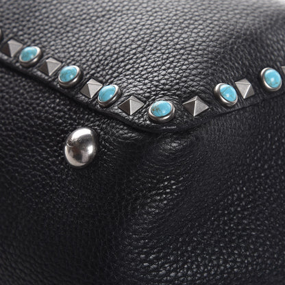 Valentino Garavani Grained Calfskin Turquoise Medium Rockstud Rolling Tote Black 11 of 13