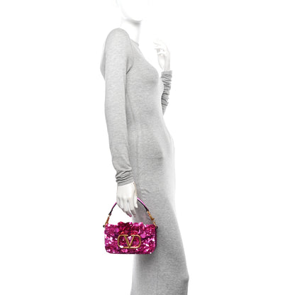 Valentino Garavani Sequin Vlogo Embroidered Small Loco Shoulder Bag Pink PP 2 of 10