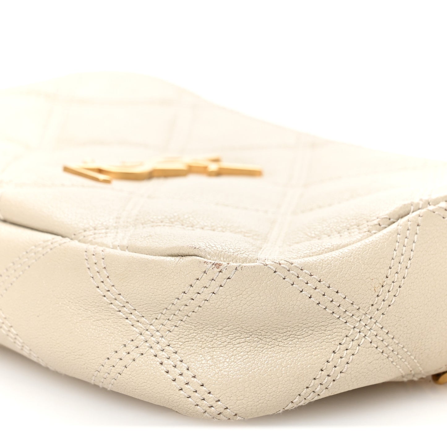 Grained Lambskin Quilted Mini Becky Double Zip Bag Vintage White