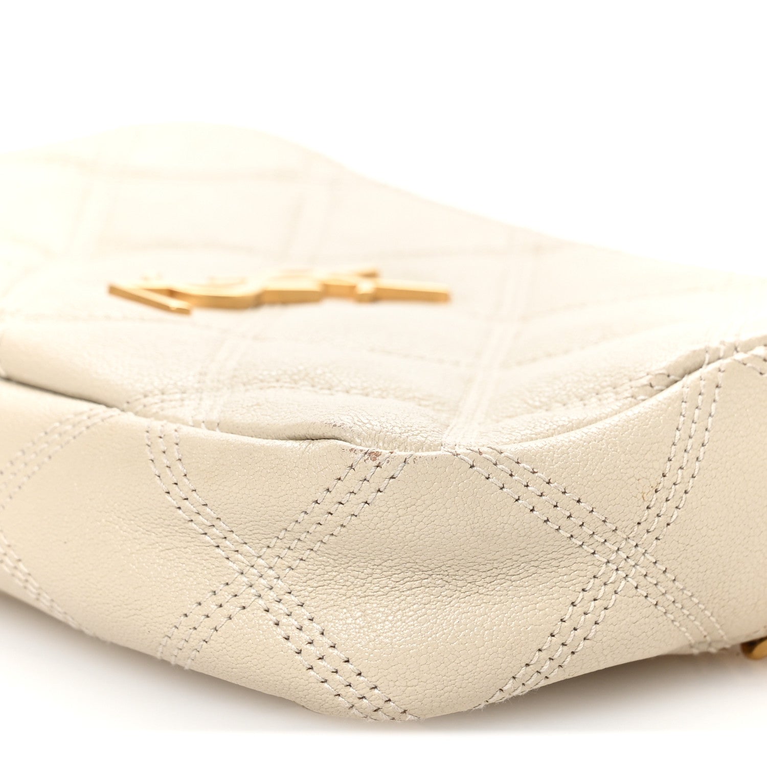 Saint Laurent Grained Lambskin Quilted Mini Becky Double Zip Bag Vintage White 10 of 11