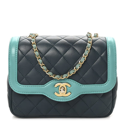 Chanel Lambskin Quilted Two Tone Day Flap Navy Turquoise 1 of 10