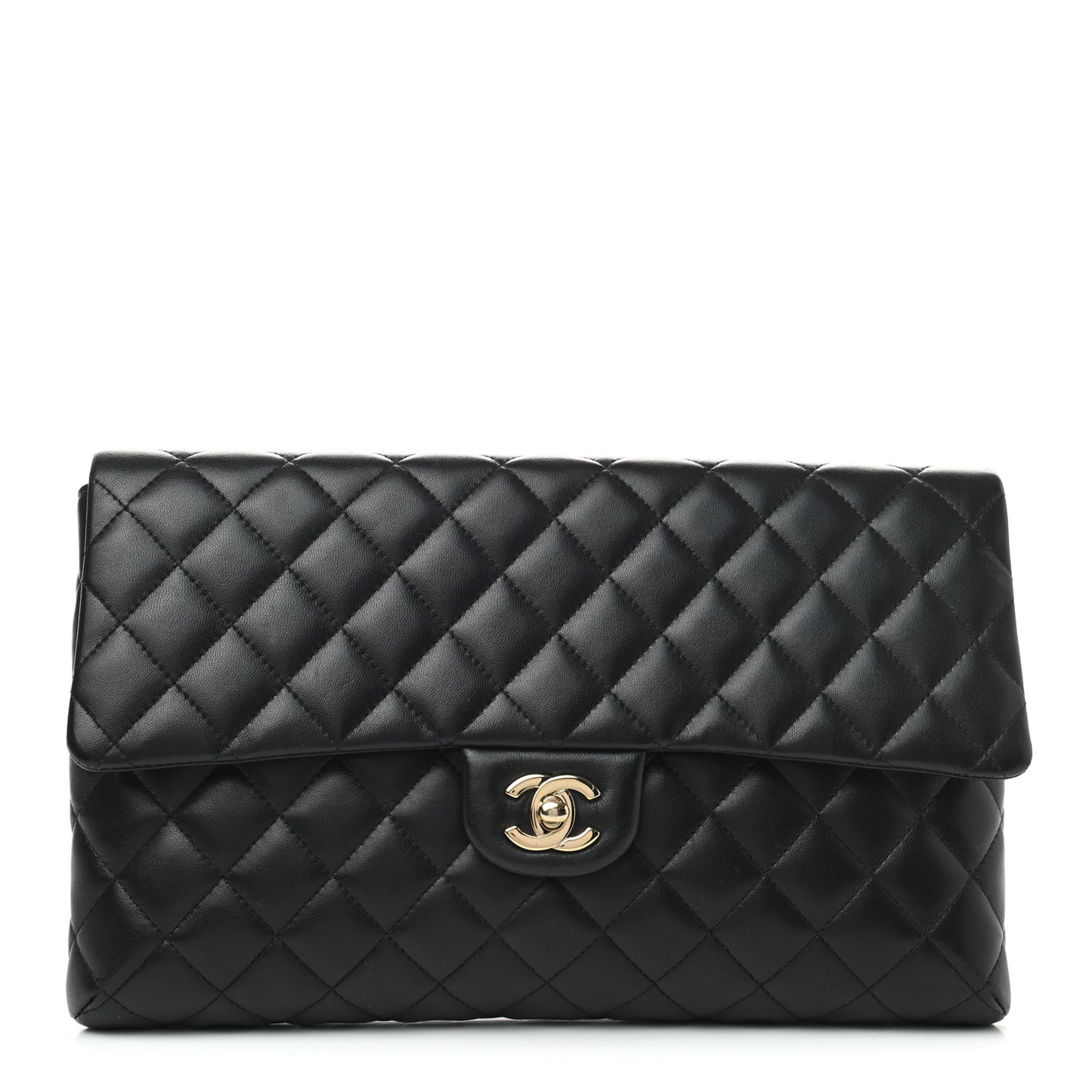Lambskin Quilted Flap Clutch Black