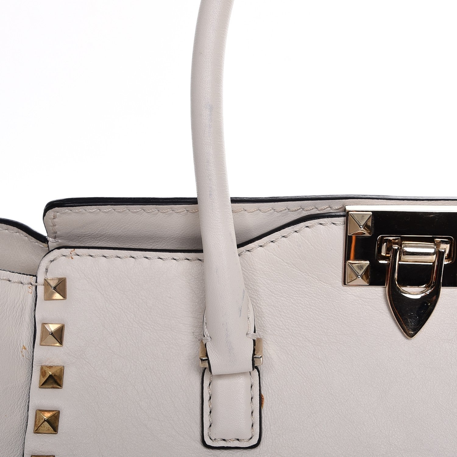 Valentino Garavani Vitello Rockstud Double Handle Tote Ivory 14 of 15