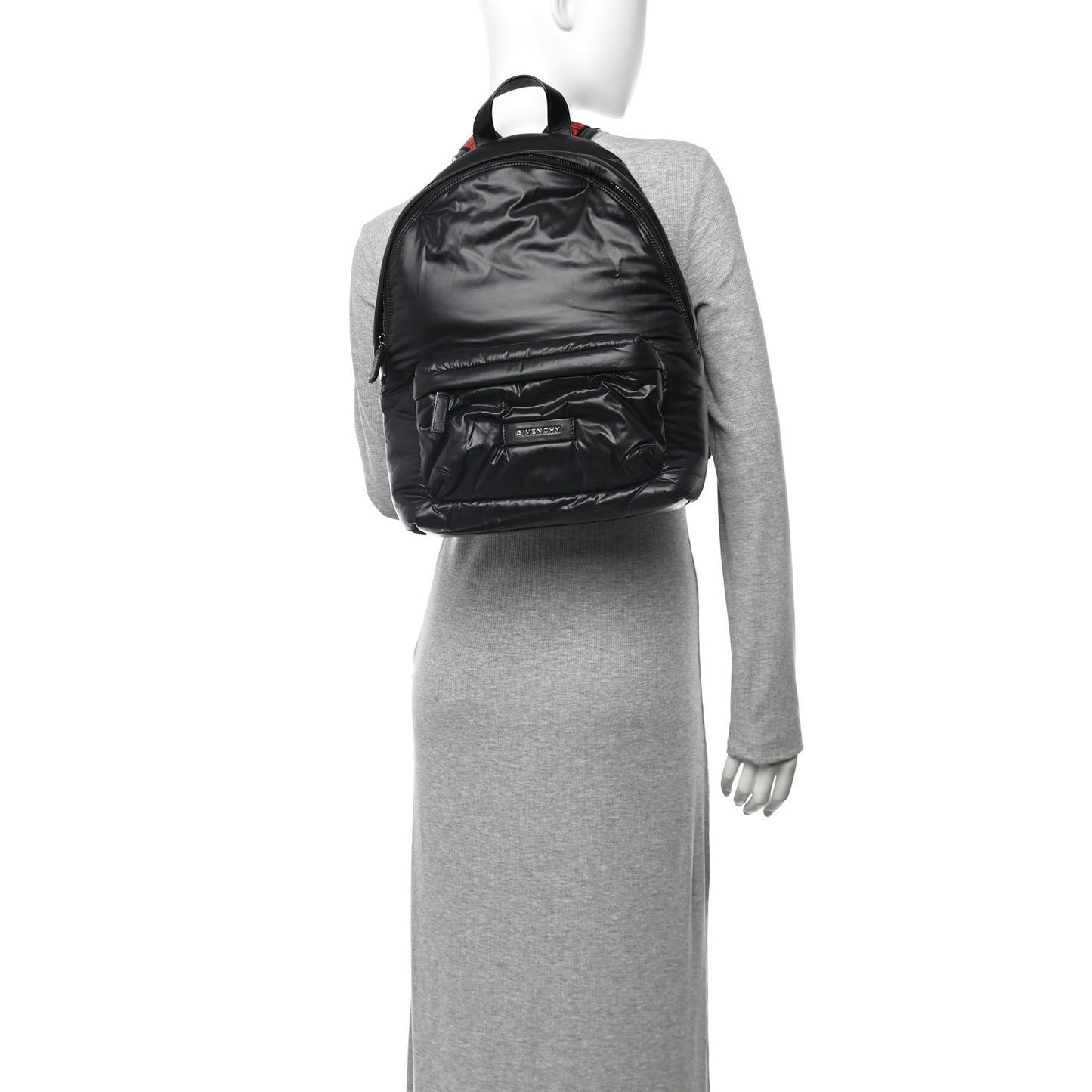 Padded Nylon Small Backpack Black Red