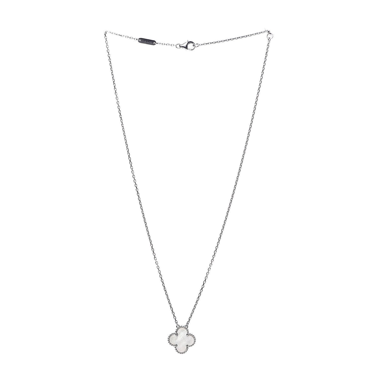 18K White Gold Mother of Pearl Vintage Alhambra Pendant Necklace