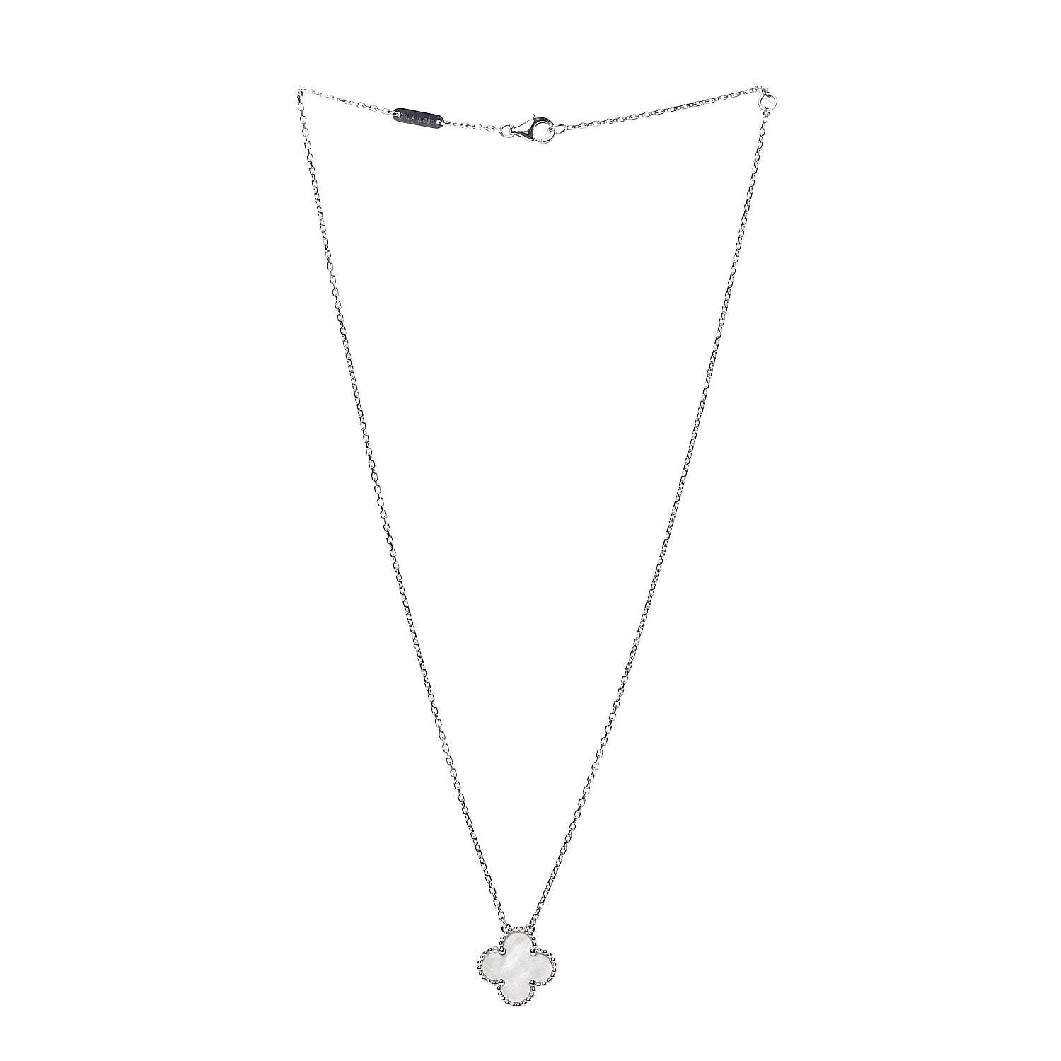 Van Cleef & Arpels 18K White Gold Mother of Pearl Vintage Alhambra Pendant Necklace 3 of 6