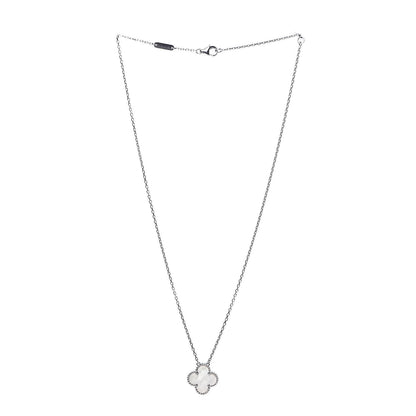 Van Cleef & Arpels 18K White Gold Mother of Pearl Vintage Alhambra Pendant Necklace 3 of 6