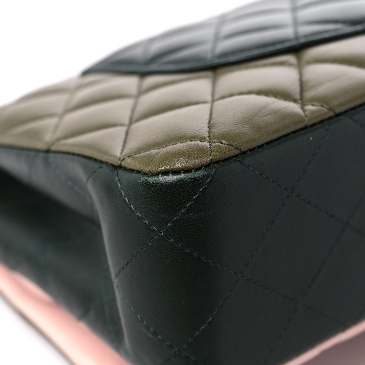 Lambskin Quilted Tri-Color Medium Double Flap Green Pink